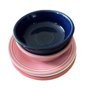 FIESTAWARE-4 Salad/Dessert Plates + 2 Bowls-Pink, White, Orange & Blue-NO CHIPS!
